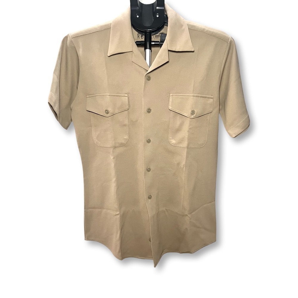 Vintage USN Creighton Military Uniform Tan Short Sleeve Navy c1960-70 Size Small